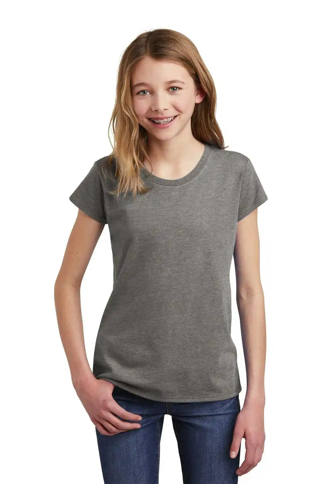 District Dt6001yg Girls Very Important Tee - Gray Frost