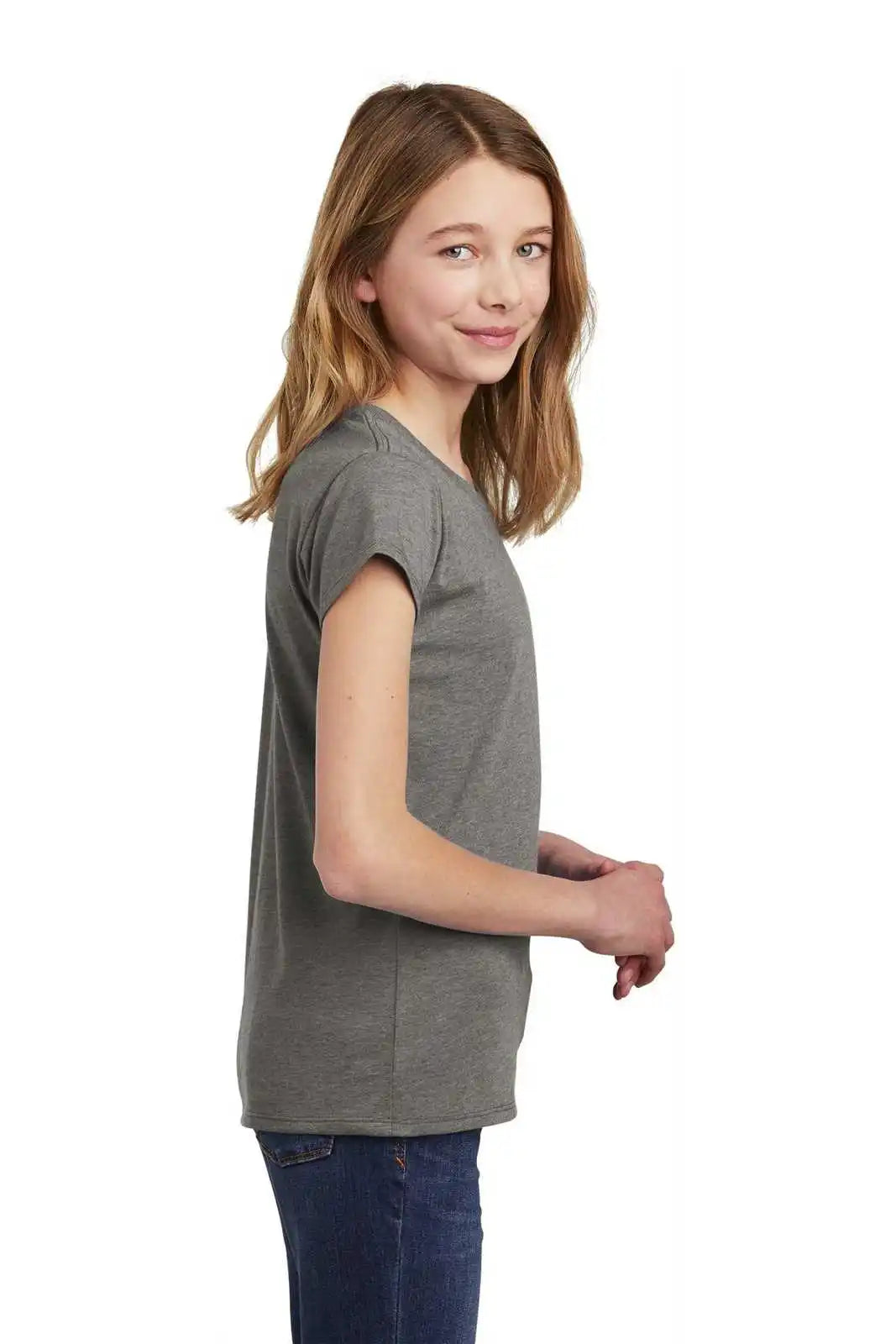 District Dt6001yg Girls Very Important Tee - Gray Frost