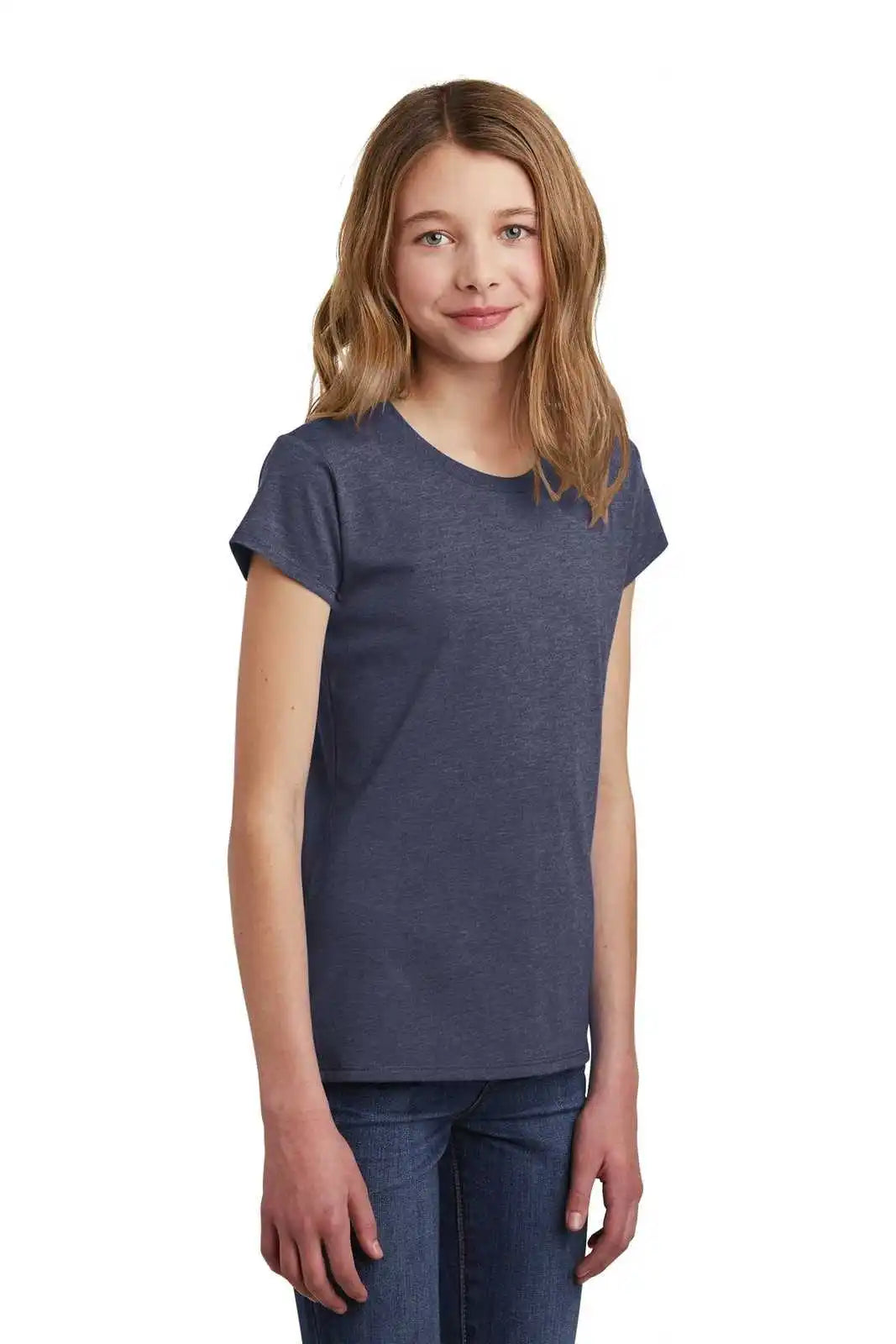 District Dt6001yg Girls Very Important Tee - Heathered Navy