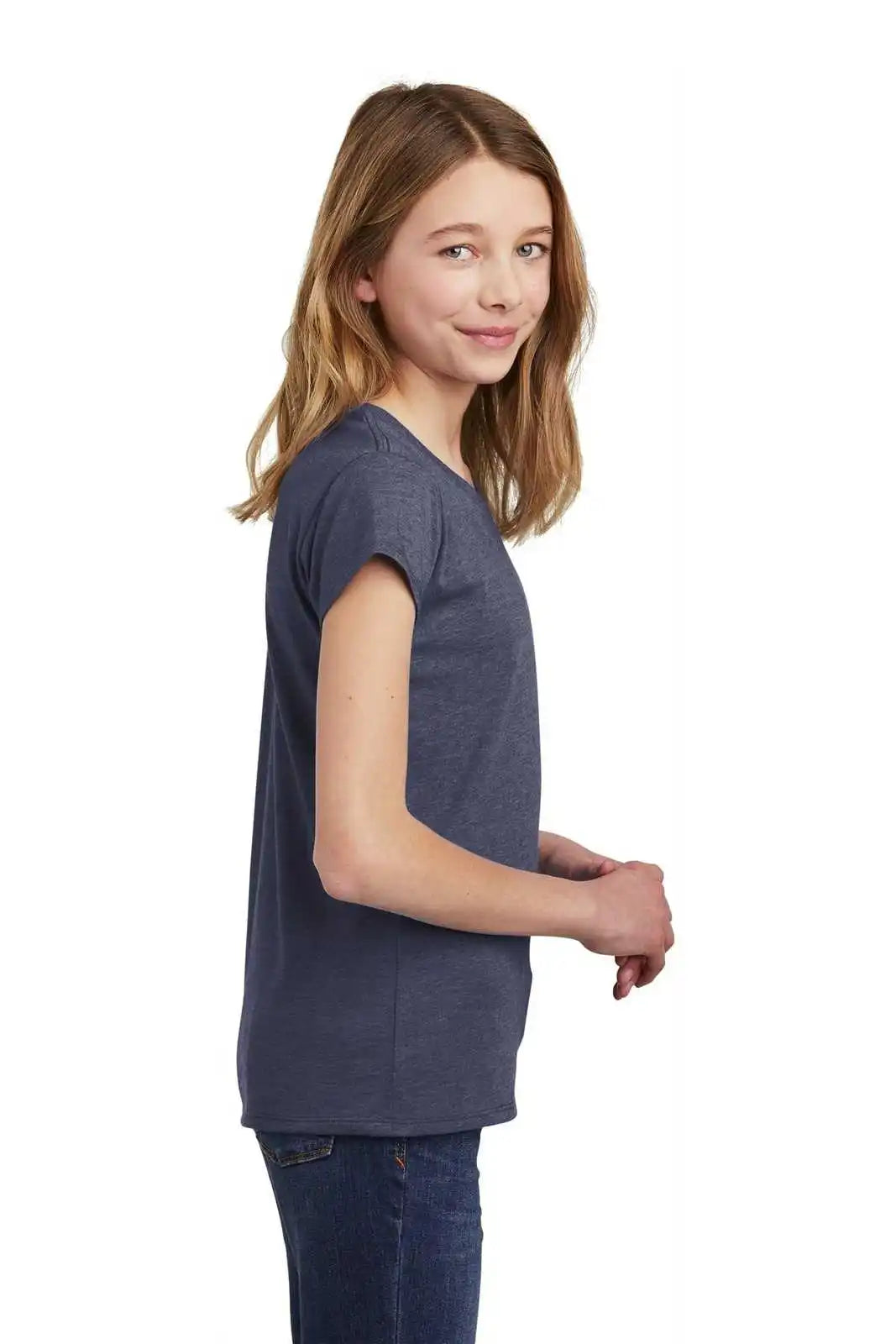 District Dt6001yg Girls Very Important Tee - Heathered Navy