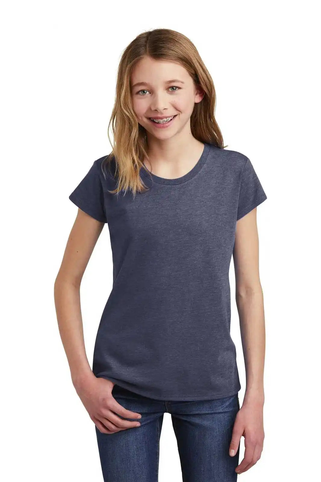 District Dt6001yg Girls Very Important Tee - Heathered Navy