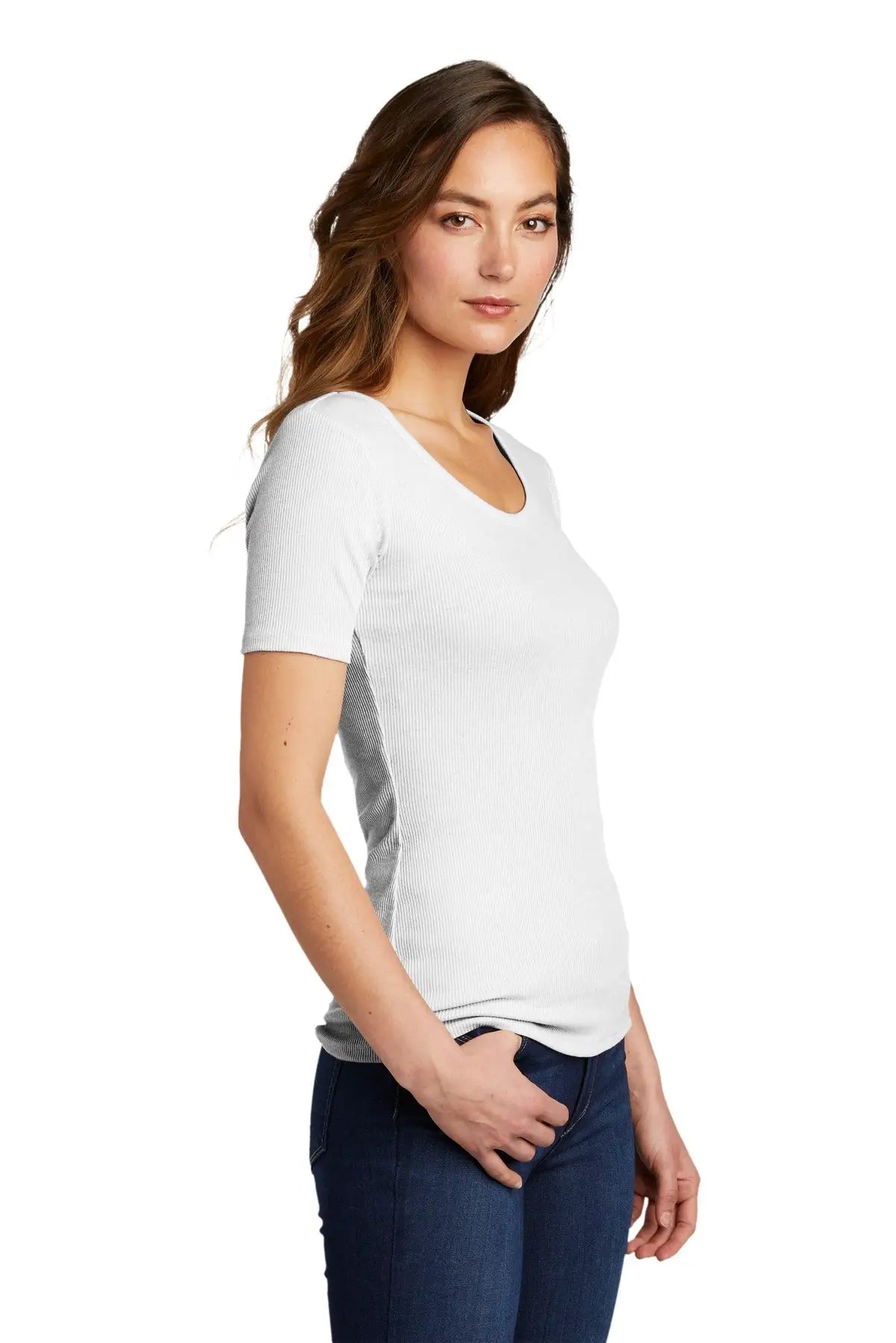 District Dt6020 Women’s V.i.t. Rib Scoop Neck Tee - White