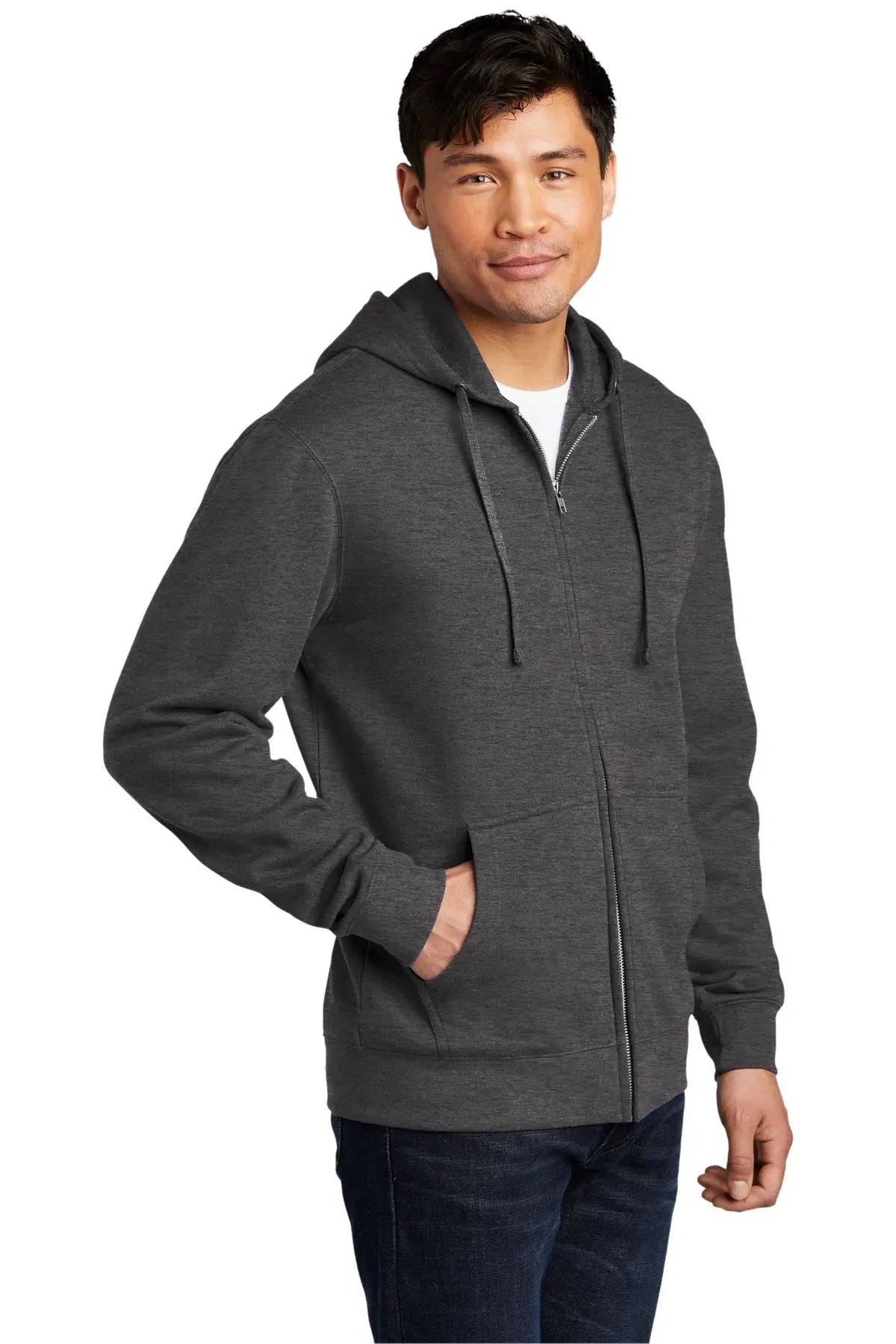 District Dt6102 V.i.t. Fleece Full-zip Hoodie - Heathered Charcoal