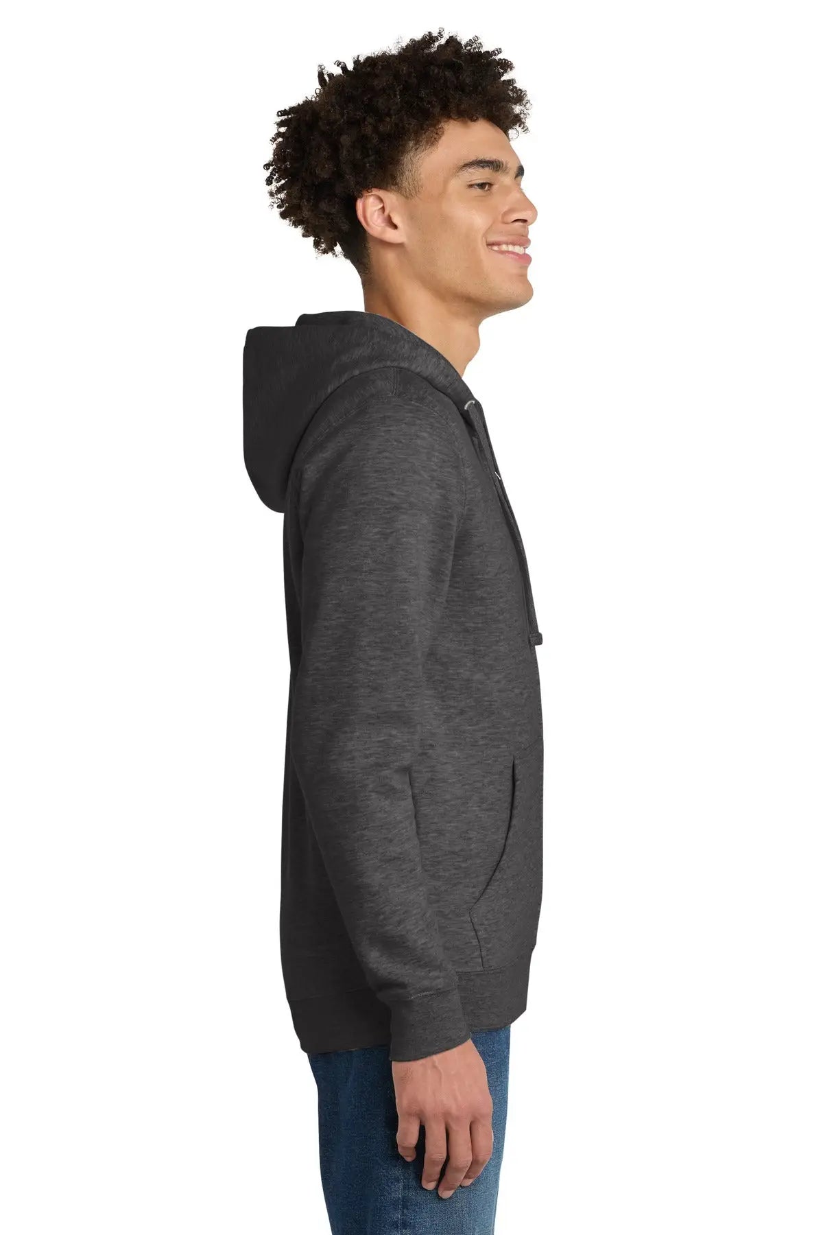 District Dt6102 V.i.t. Fleece Full-zip Hoodie - Heathered Charcoal