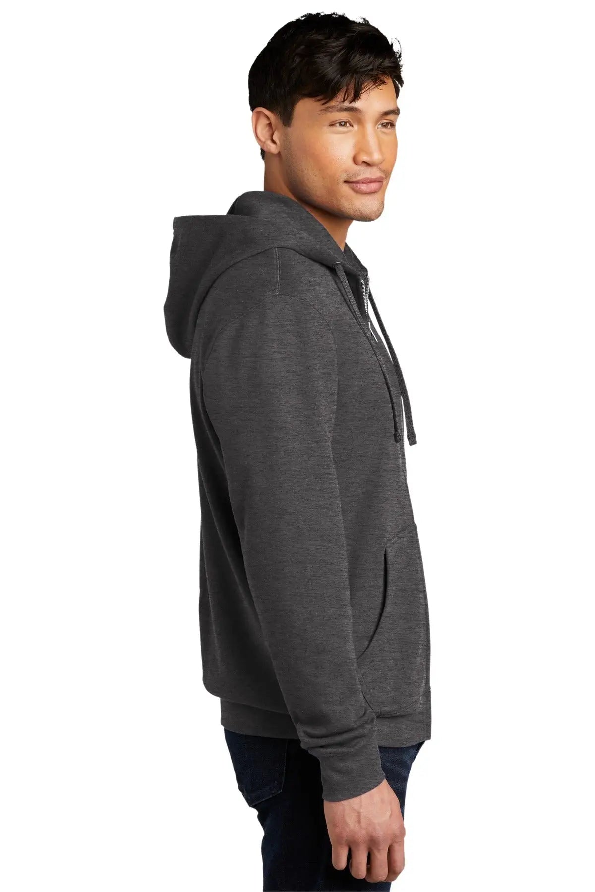 District Dt6102 V.i.t. Fleece Full-zip Hoodie - Heathered Charcoal
