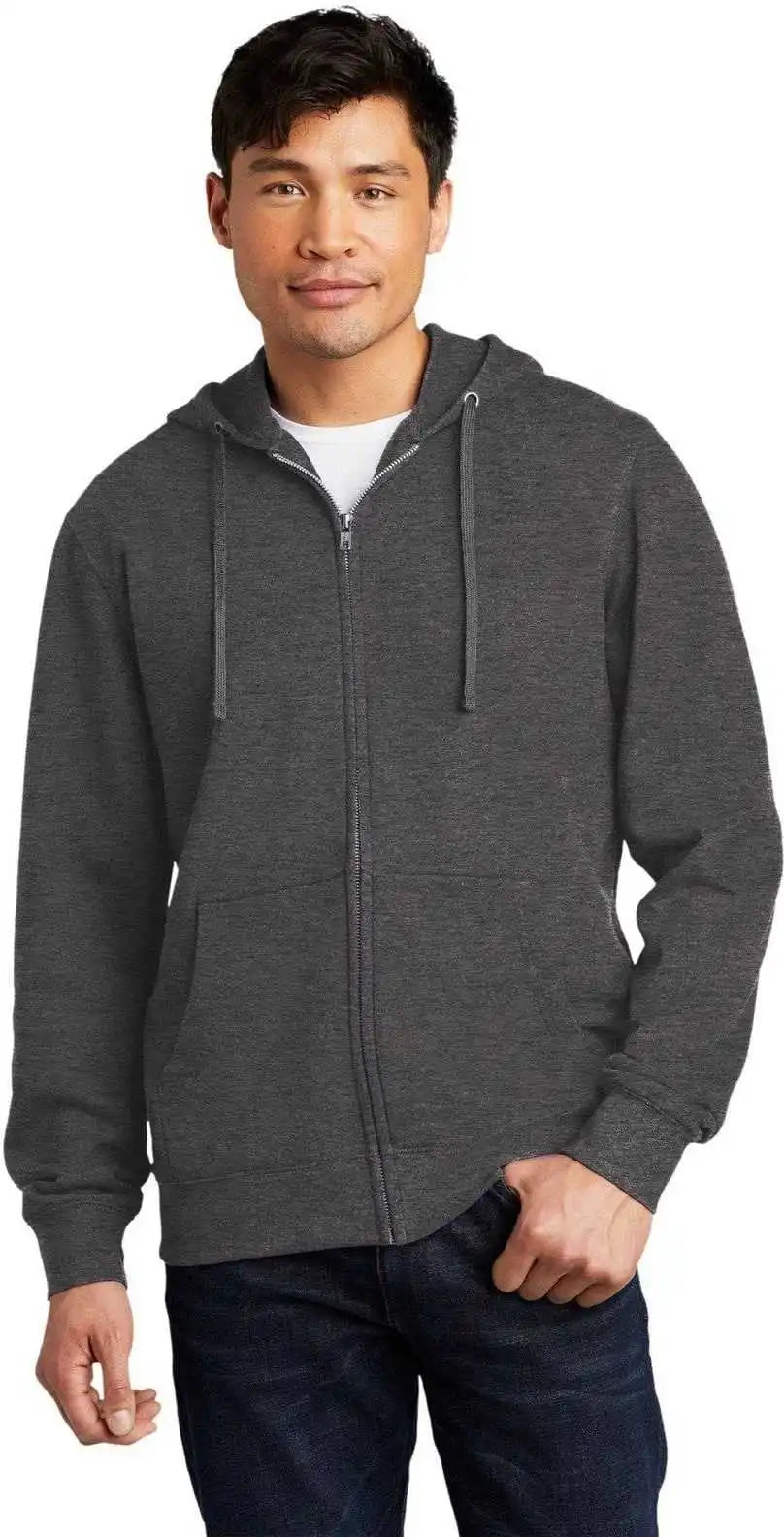 District Dt6102 V.i.t.fleece Full Zip Hoodie Heathered Charcoal