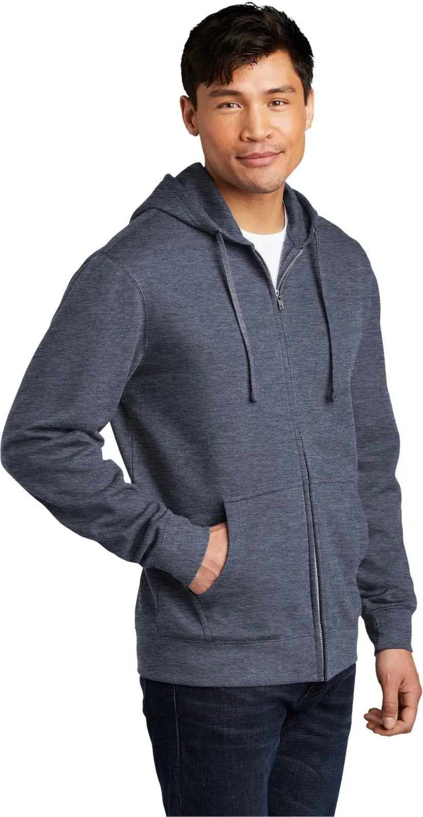 District Dt6102 V.i.t. Fleece Full-zip Hoodie - Heathered Navy