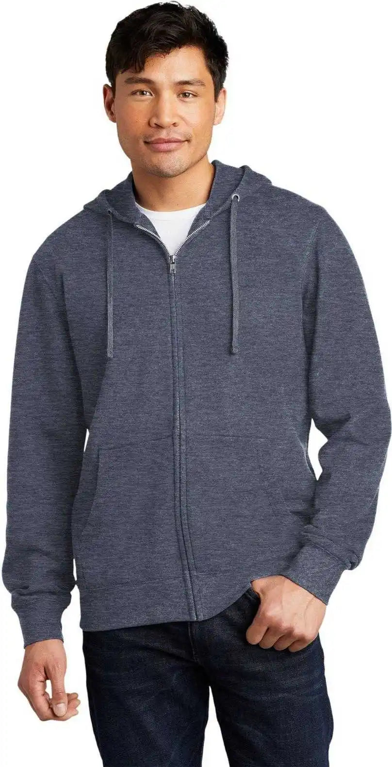 District Dt6102 V.i.t.fleece Full-zip Hoodie - Heathered Navy