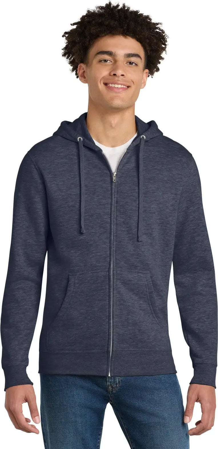 District Dt6102 V.i.t. Fleece Full-zip Hoodie - Heathered Navy