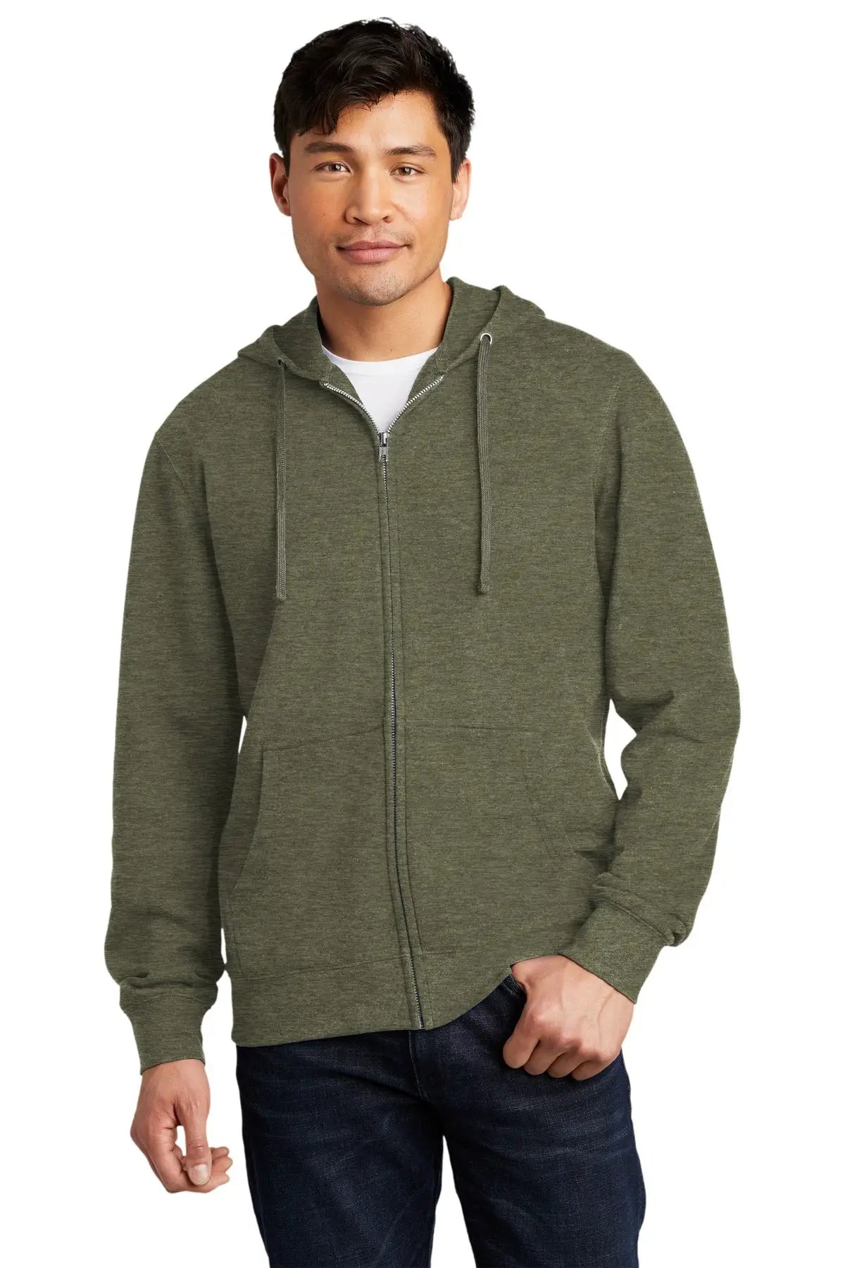 District Dt6102 V.i.t. Fleece Full-zip Hoodie - Heathered Olive - Adult Xs