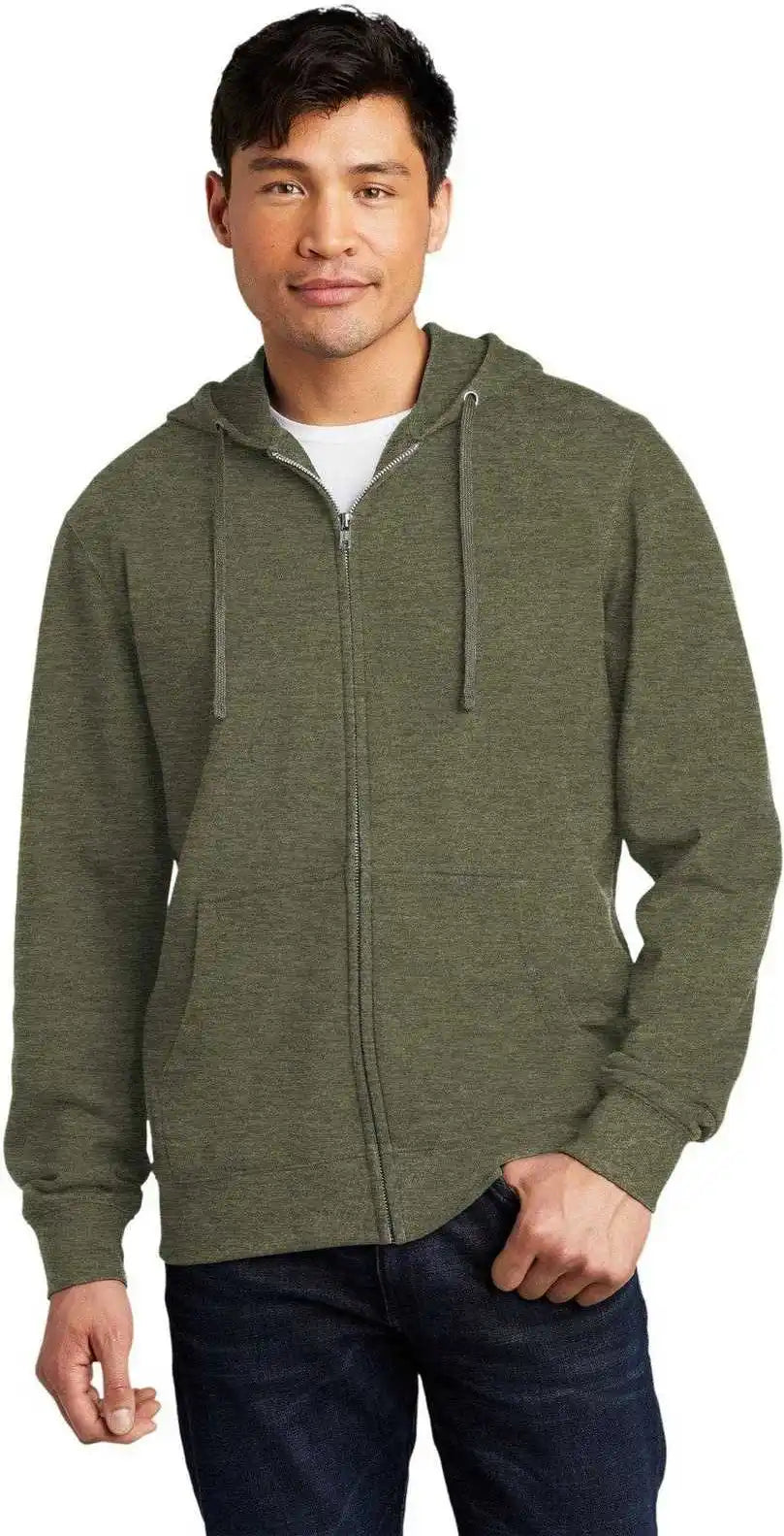District Dt6102 V.i.t.fleece Full-zip Hoodie - Heathered Olive