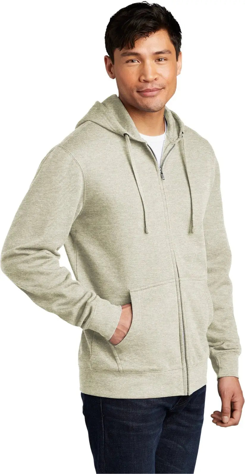 District Dt6102 V.i.t. Fleece Full-zip Hoodie - Oatmeal Heather