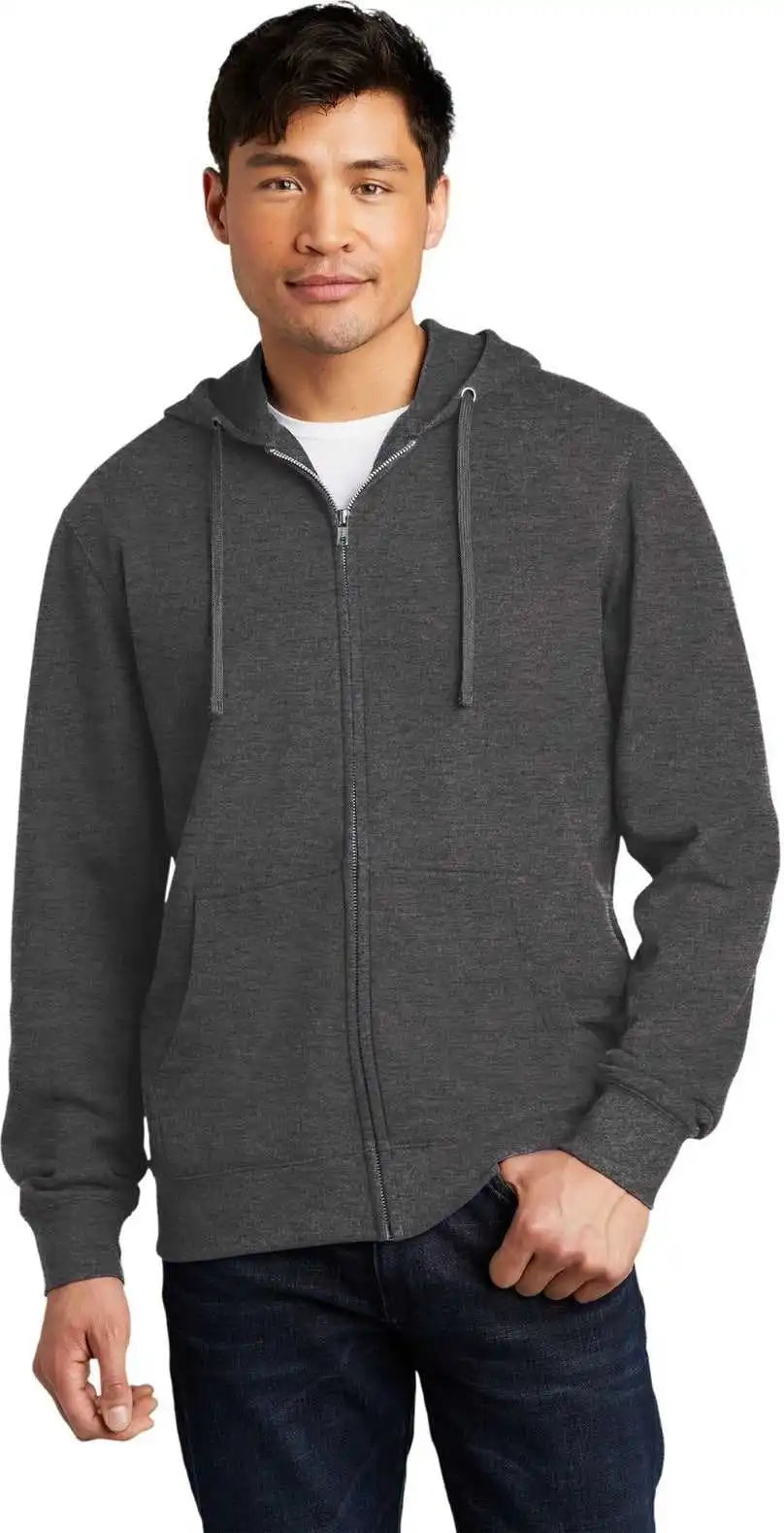 District Dt6102 Vit Fleece Full-zip Hoodie - Heather Charcoal