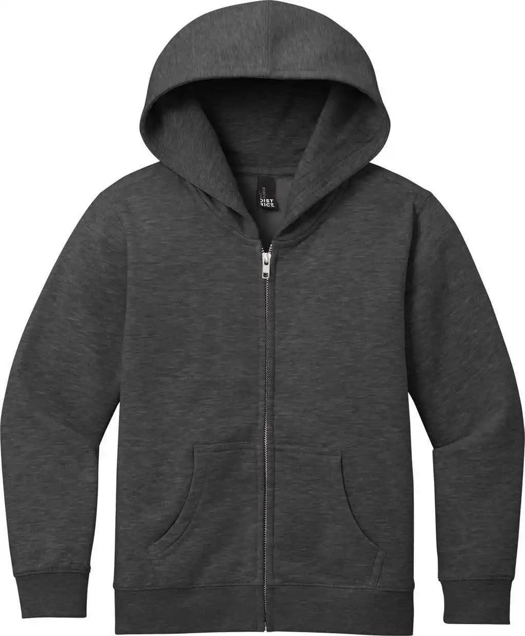 District Dt6102y Youth Vit Fleece Full Zip Hoodie Heathered Charcoal
