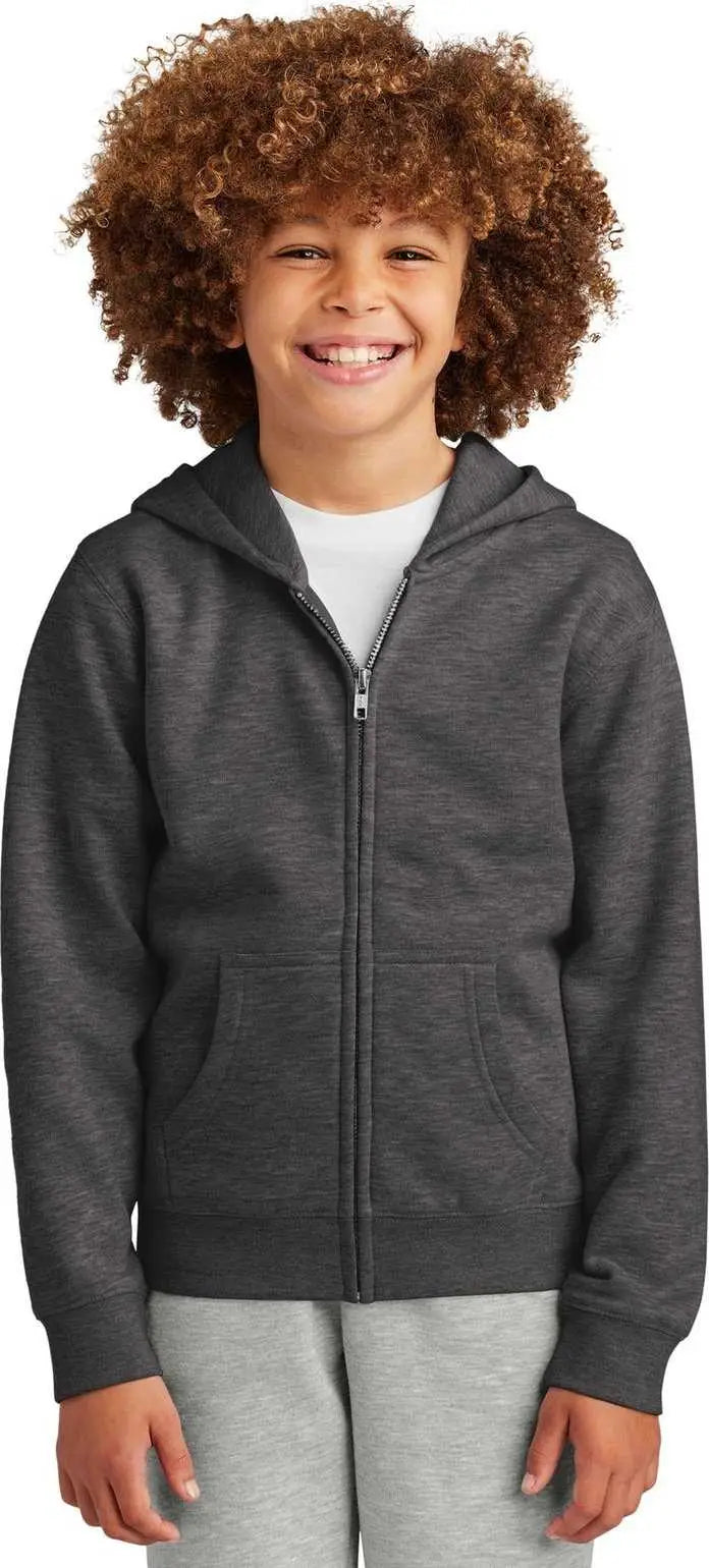 District Dt6102y Youth Vit Fleece Full-zip Hoodie - Heathered Charcoal