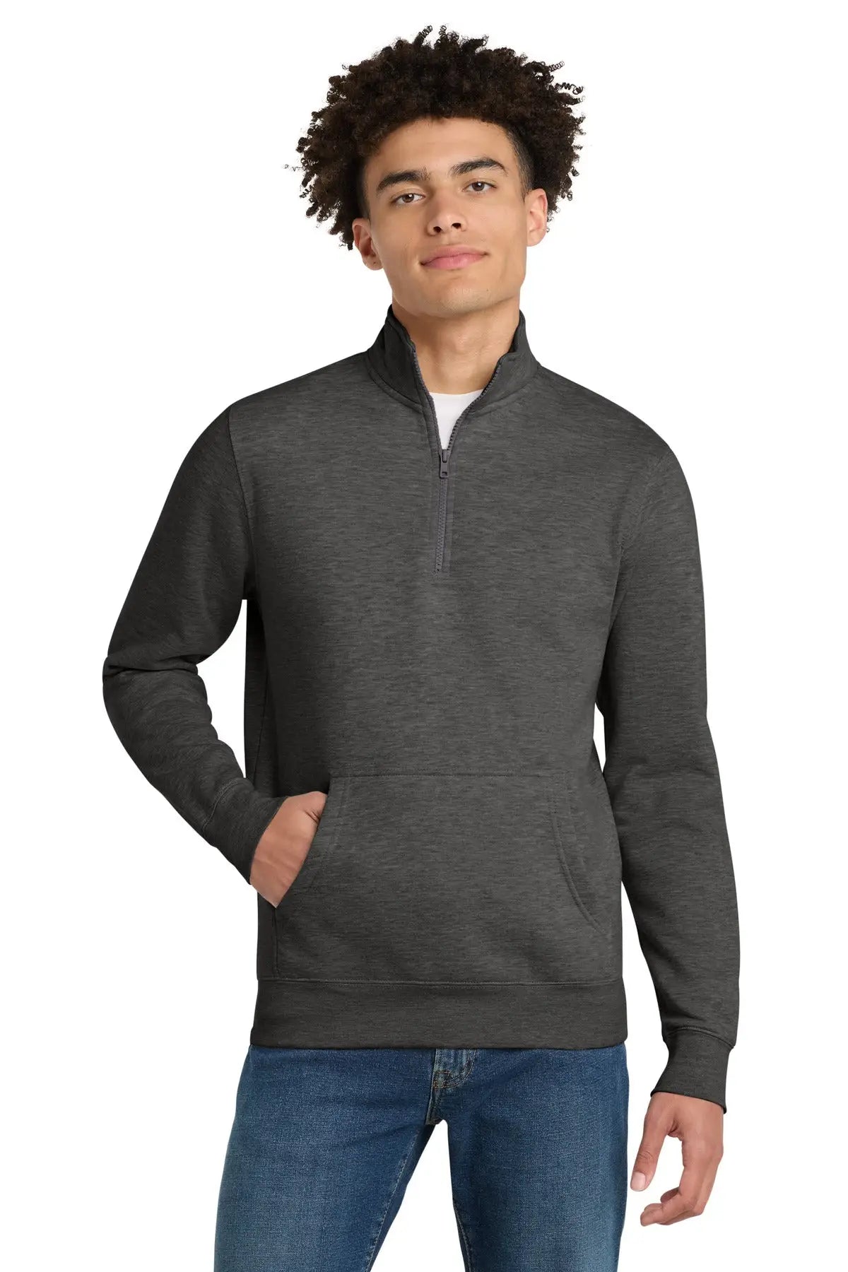 District Dt6106 V.i.t. Fleece 1/4-zip - Heathered Charcoal