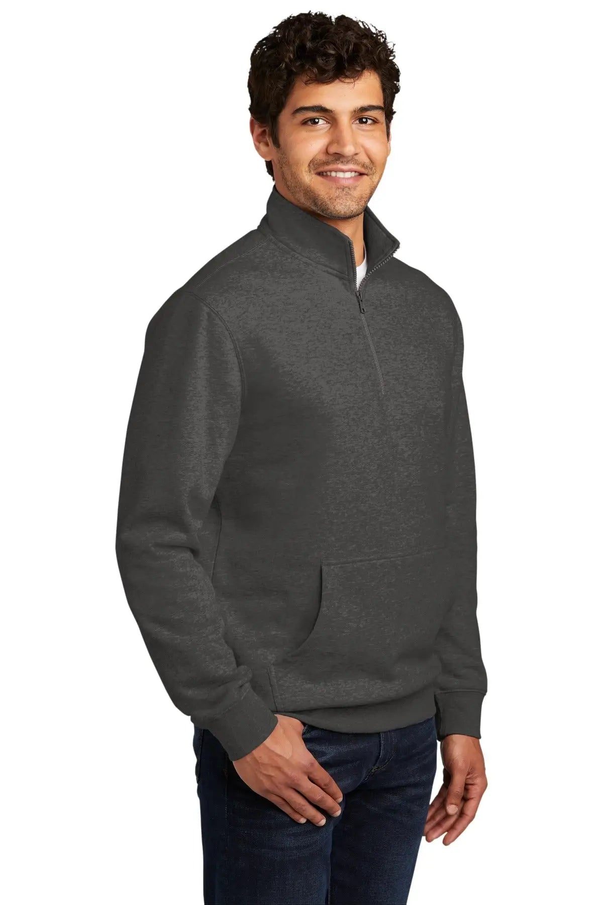 District Dt6106 V.i.t. Fleece 1/4-zip - Heathered Charcoal