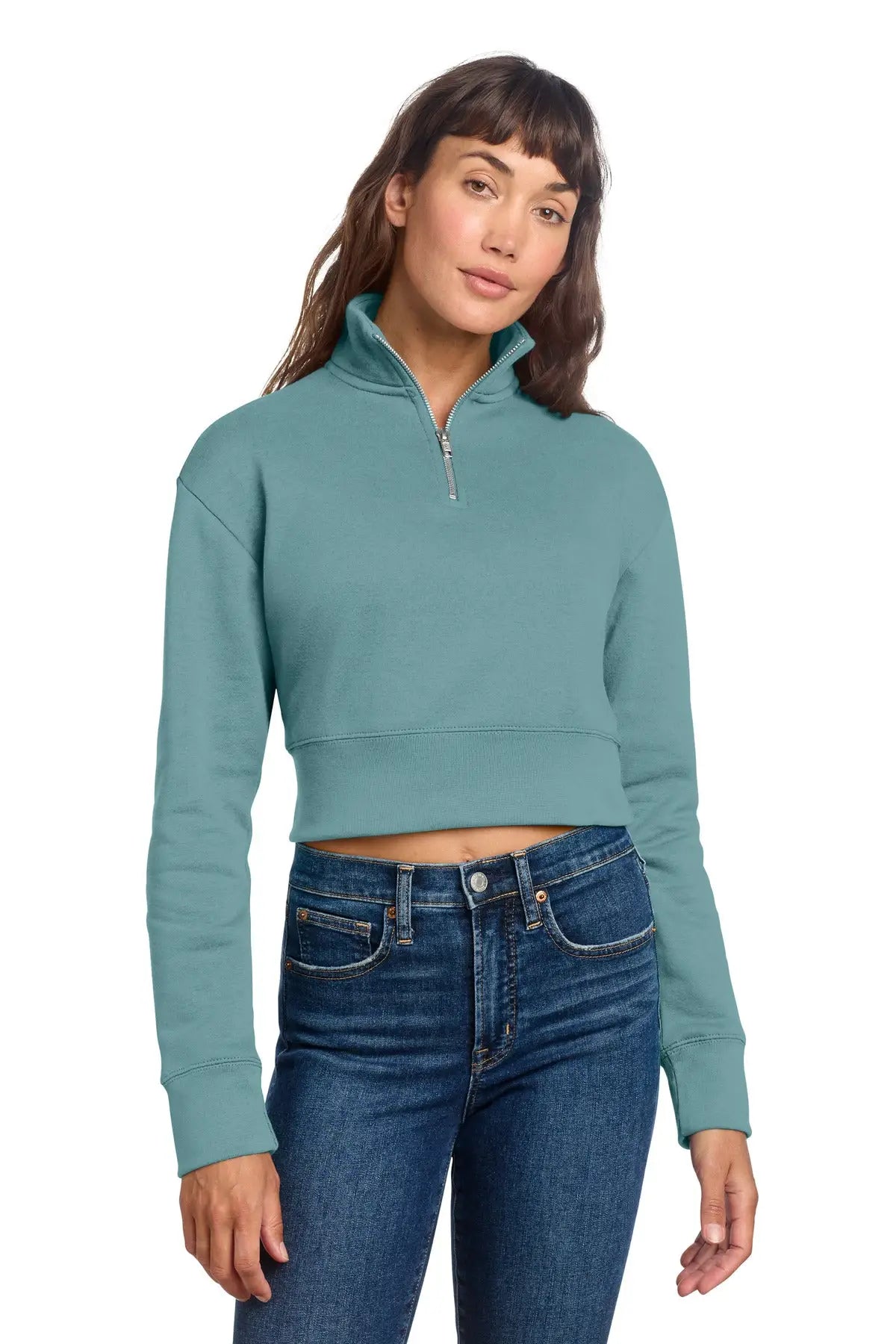 District Dt6111 Women’s V.i.t. Fleece 1/2-zip - Eucalyptus Blue
