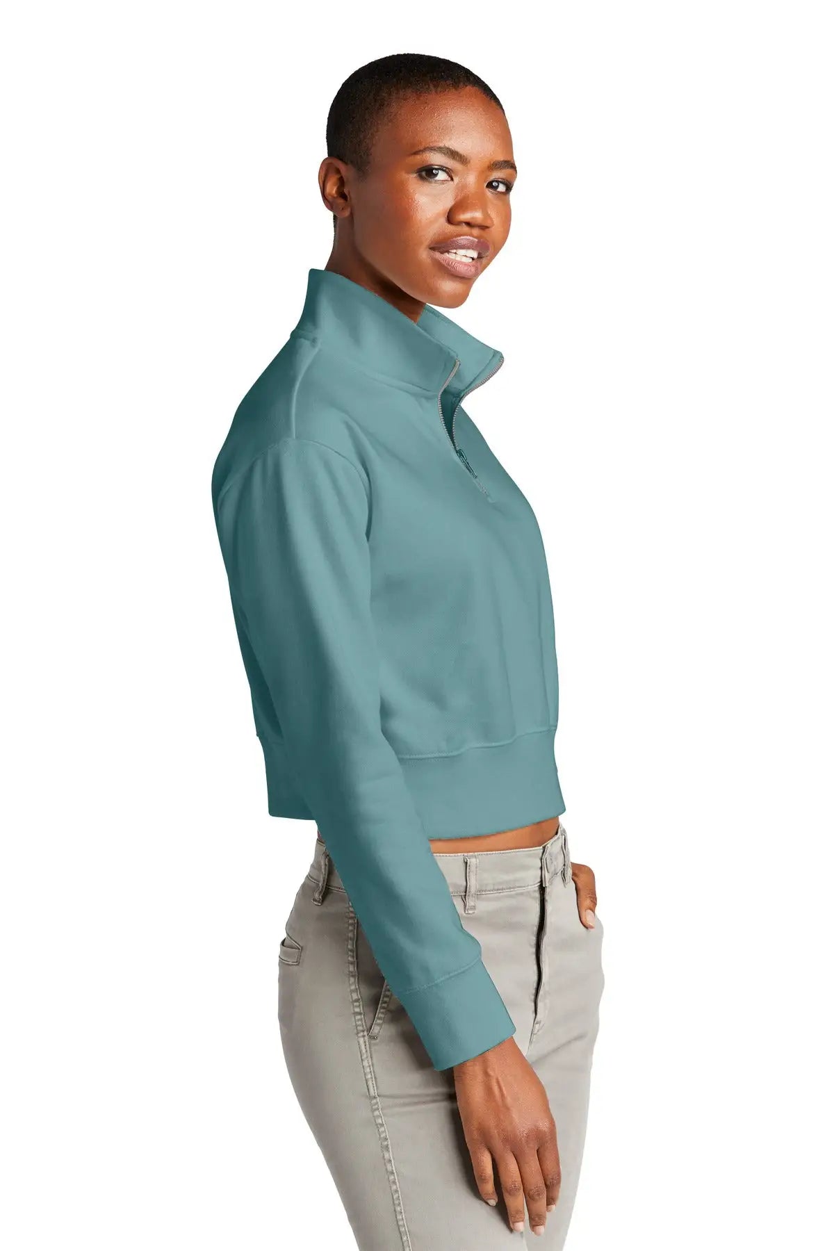 District Dt6111 Women’s V.i.t. Fleece 1/2-zip - Eucalyptus Blue