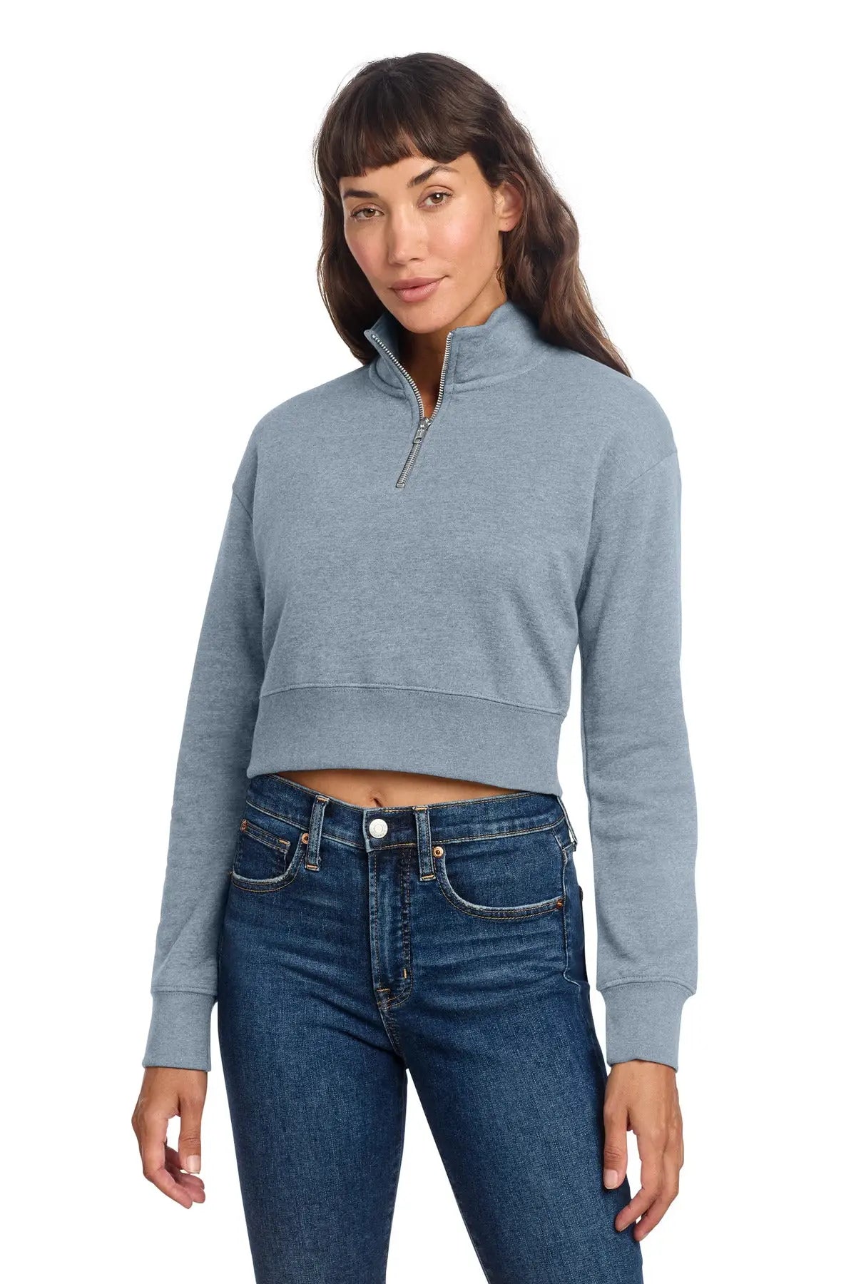 District Dt6111 Women’s V.i.t. Fleece 1/2-zip - Flint Blue Heather - Ladies Xs