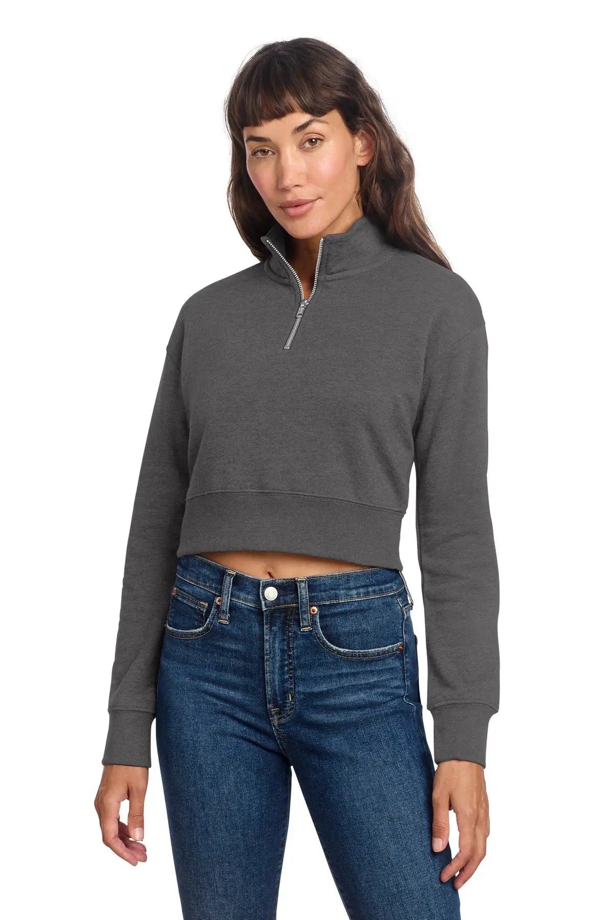 District Dt6111 Women’s V.i.t. Fleece 1/2-zip - Heathered Charcoal