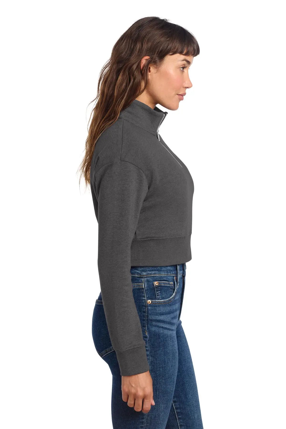 District Dt6111 Women’s V.i.t. Fleece 1/2-zip - Heathered Charcoal