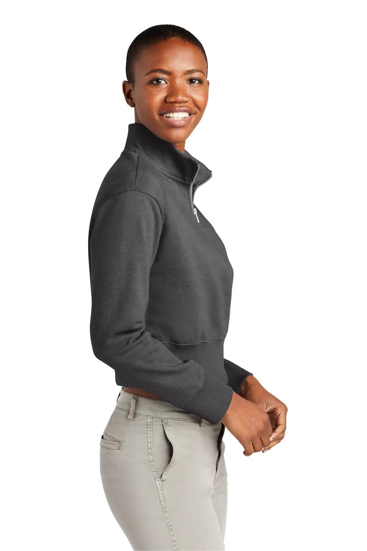 District Dt6111 Women’s V.i.t. Fleece 1/2-zip - Heathered Charcoal