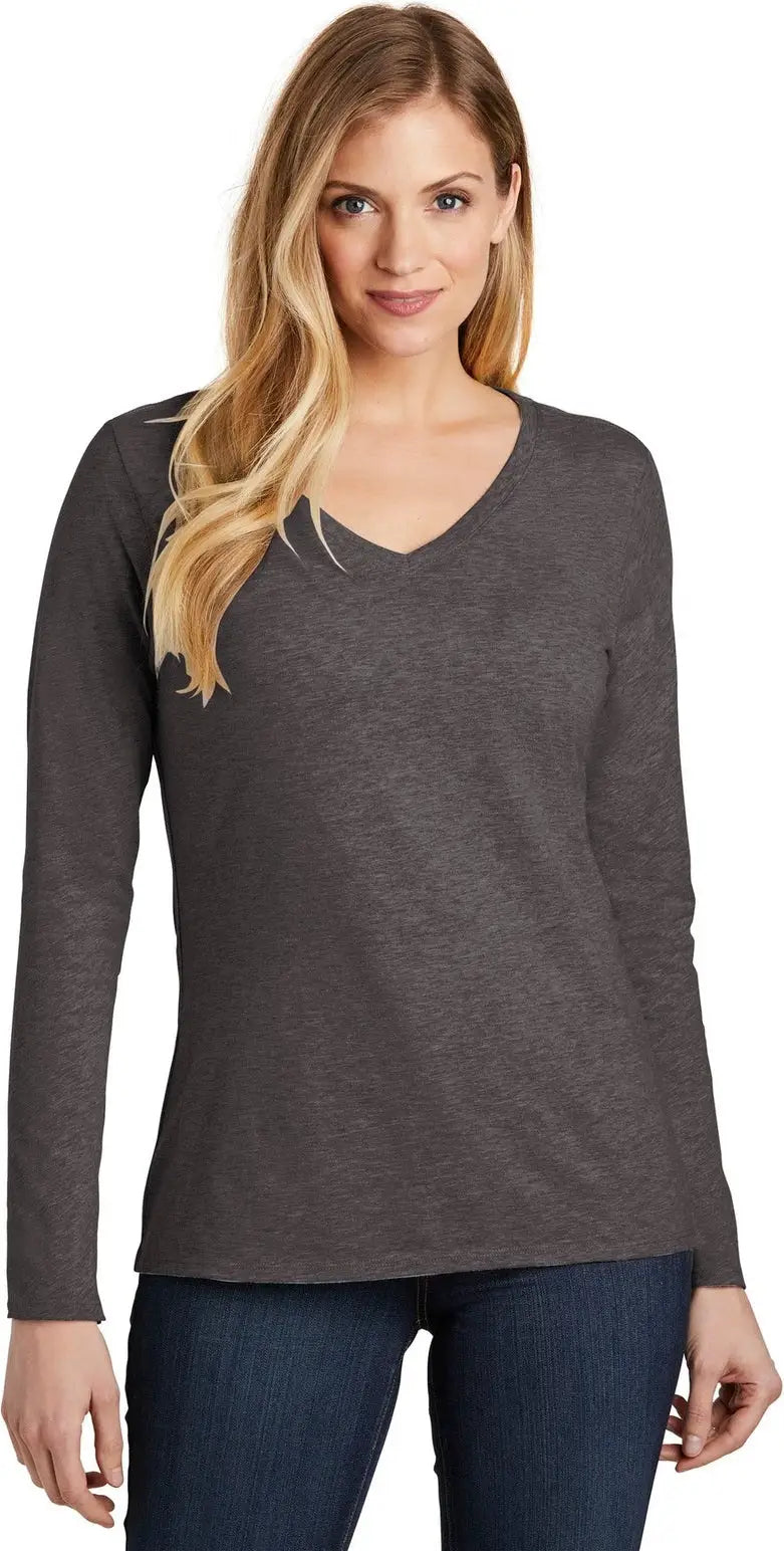 District Dt6201 Women’s Very Important Tee Long Sleeve V-neck - Heathered Charcoal - Ladies Xs