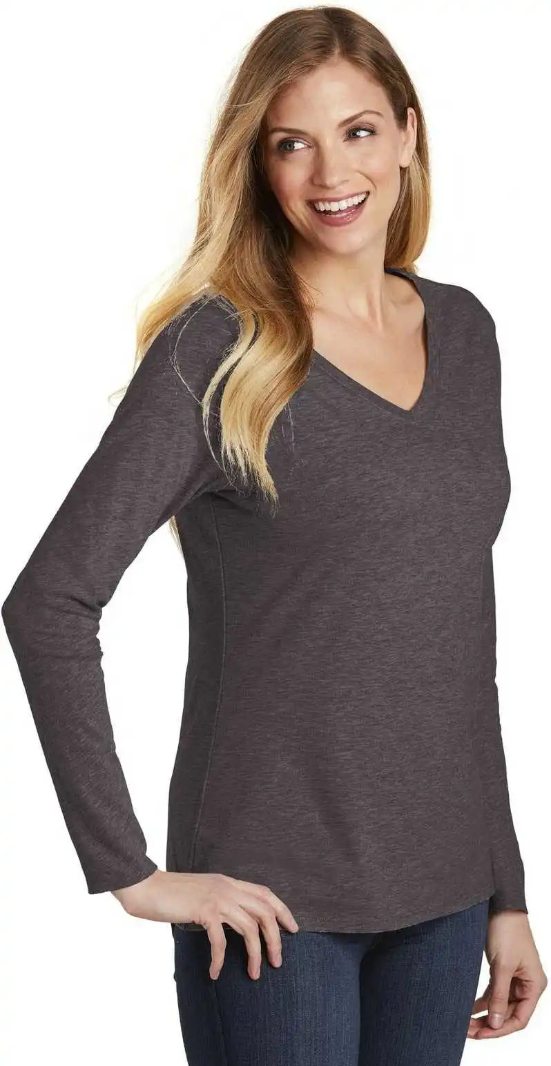 District Dt6201 Women’s Very Important Tee Long Sleeve v Neck Heathered Charcoal