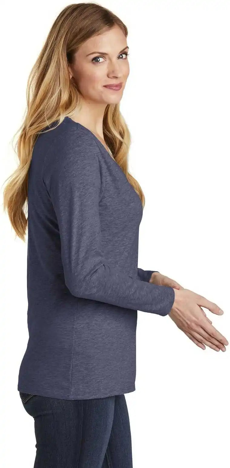 District Dt6201 Women’s Very Important Tee Long Sleeve v Neck Heathered Navy