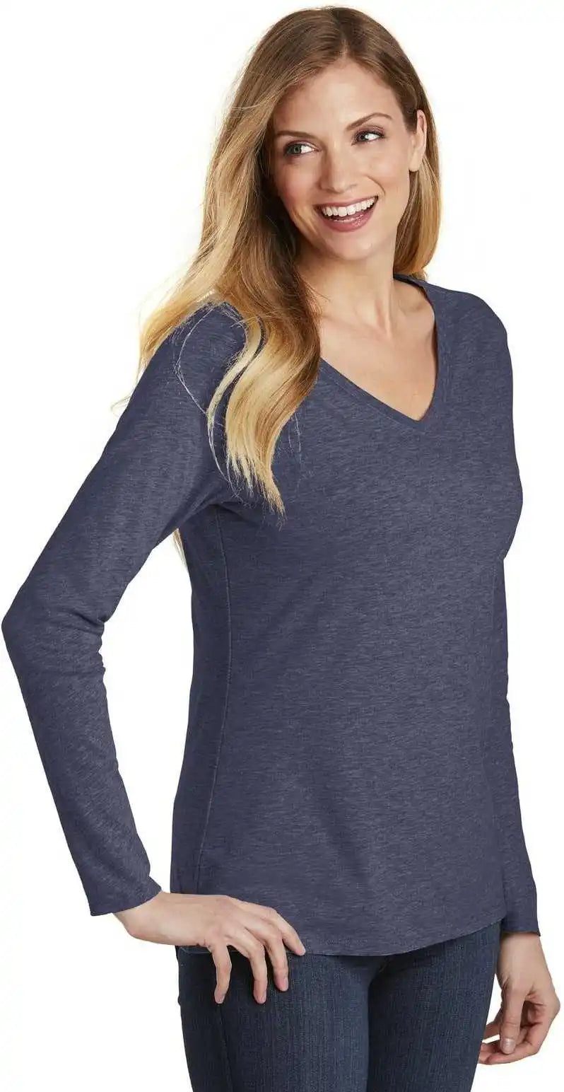 District Dt6201 Women’s Very Important Tee Long Sleeve v Neck Heathered Navy