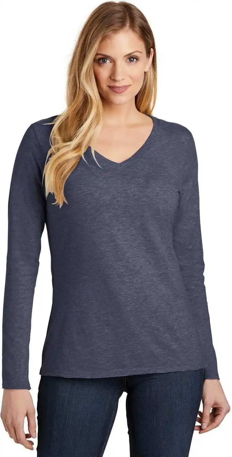 District Dt6201 Women’s Very Important Tee Long Sleeve v Neck Heathered Navy