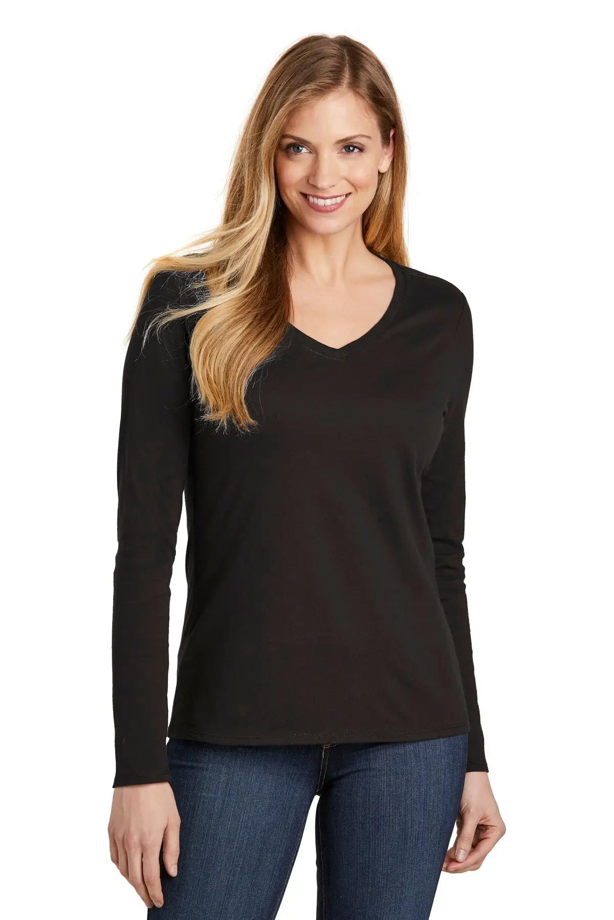 District Dt6201 Women’s Very Important Tee Long Sleeve V-neck - Black - Ladies Xs