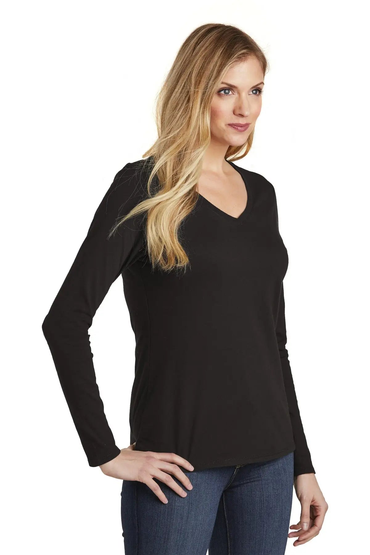 District Dt6201 Women’s Very Important Tee Long Sleeve V-neck - Black