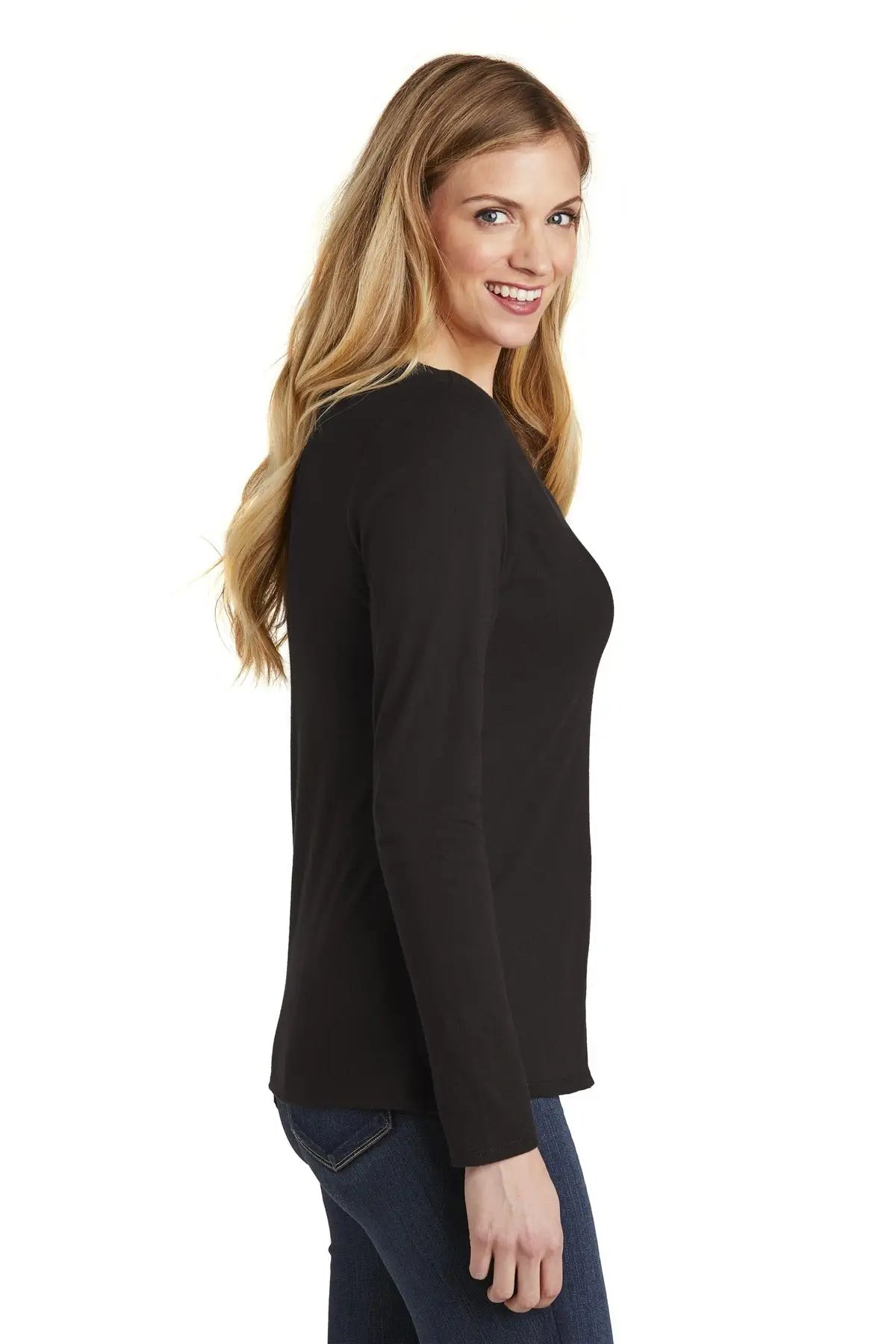 District Dt6201 Women’s Very Important Tee Long Sleeve V-neck - Black