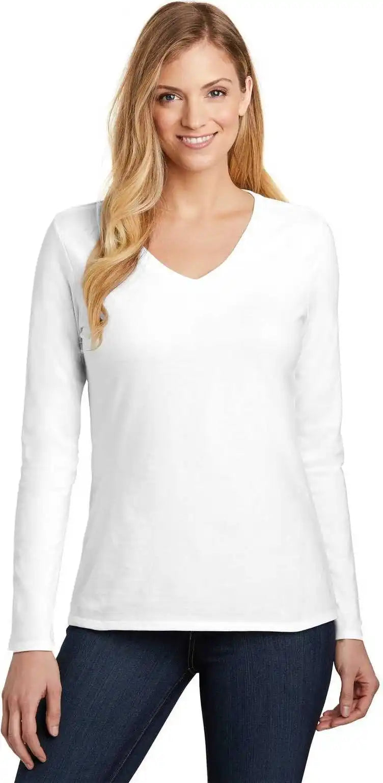 District Dt6201 Women’s Very Important Tee Long Sleeve v Neck White