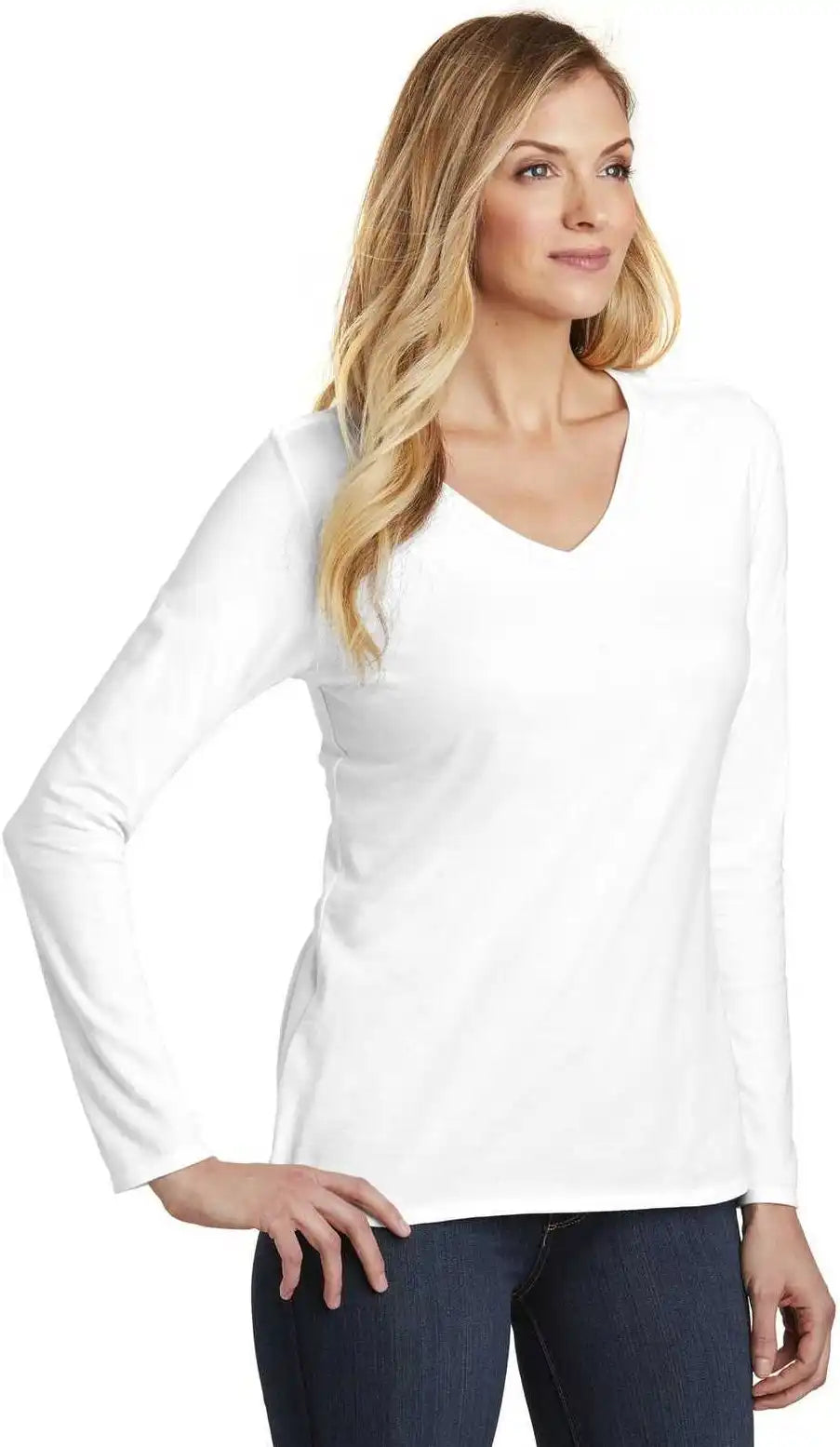 District Dt6201 Women’s Very Important Tee Long Sleeve v Neck White