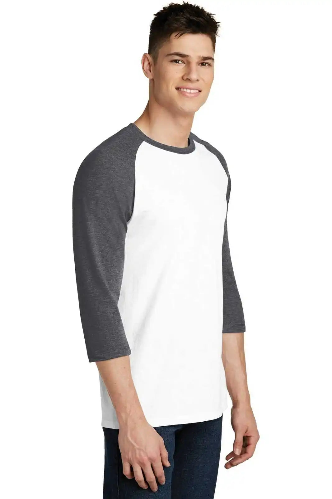 District Dt6210 Very Important Tee 3/4-sleeve Raglan - Heathered Charcoal White