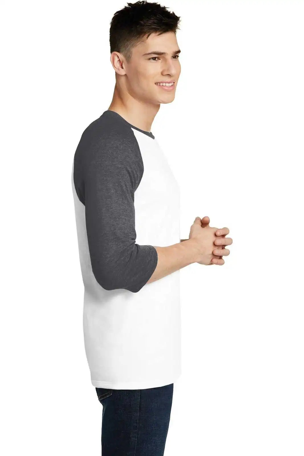 District Dt6210 Very Important Tee 3/4-sleeve Raglan - Heathered Charcoal White