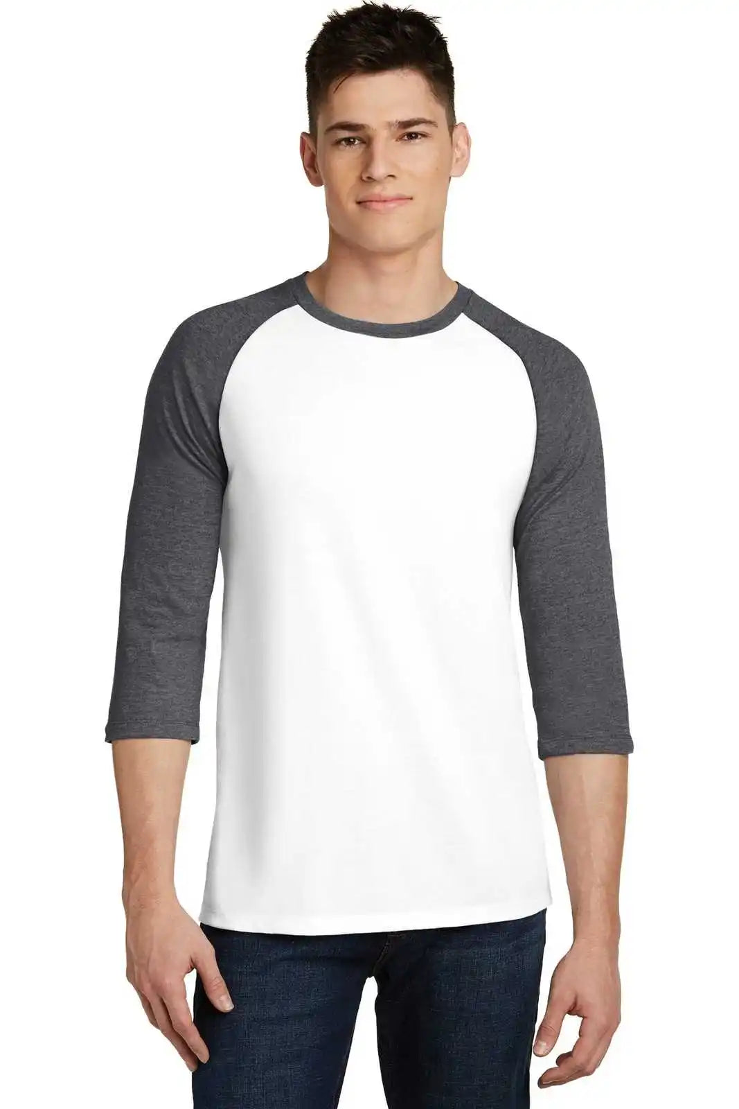 District Dt6210 Very Important Tee 3/4-sleeve Raglan - Heathered Charcoal White