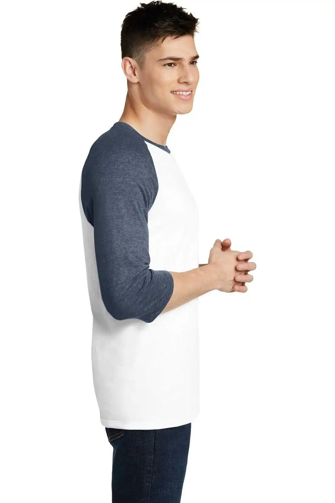 District Dt6210 Very Important Tee 3/4-sleeve Raglan - Heathered Navy White