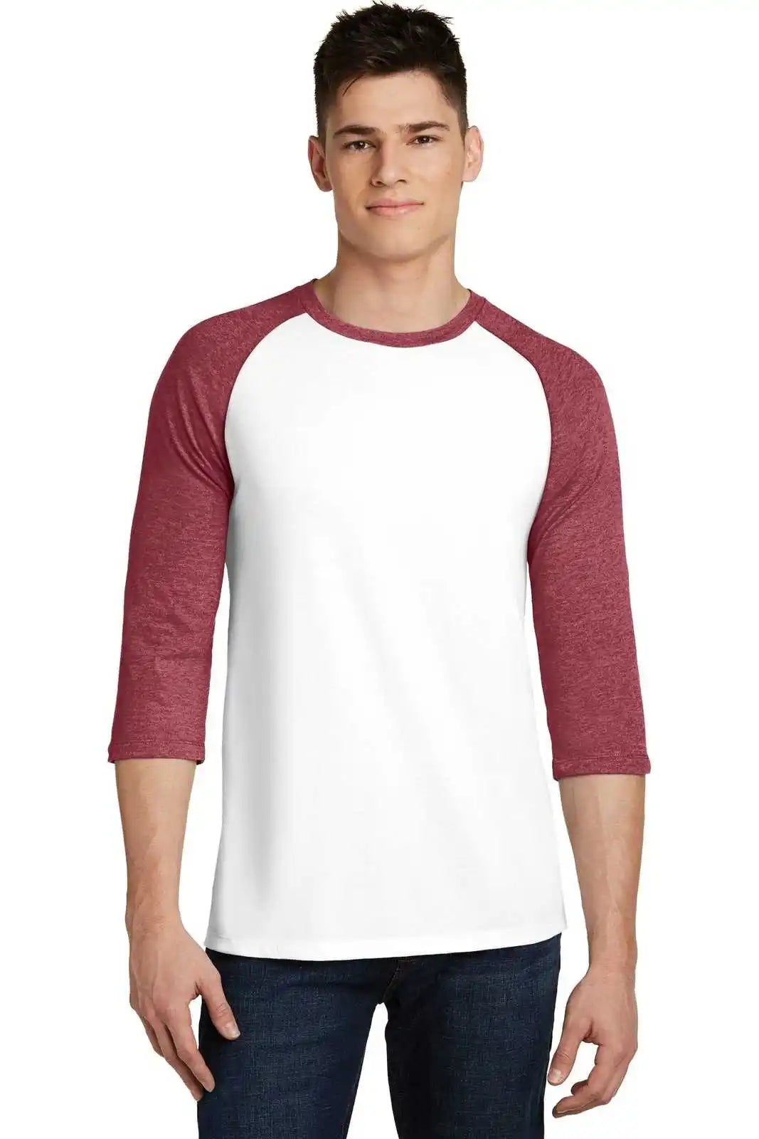 District Dt6210 Very Important Tee 3/4-sleeve Raglan - Heathered Red White