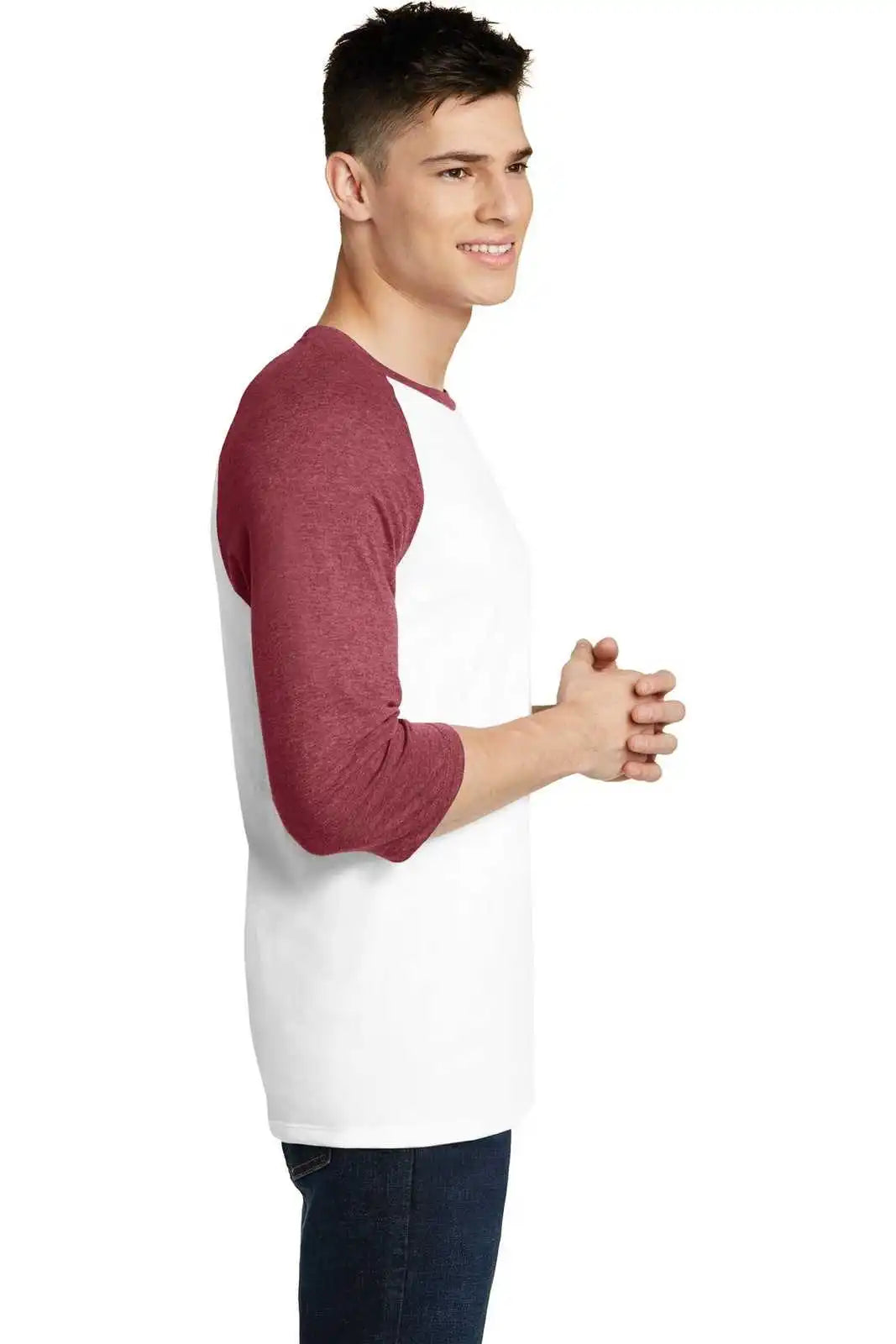District Dt6210 Very Important Tee 3/4-sleeve Raglan - Heathered Red White