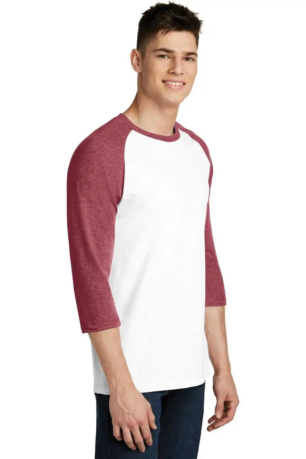 District Dt6210 Very Important Tee 3/4-sleeve Raglan - Heathered Red White