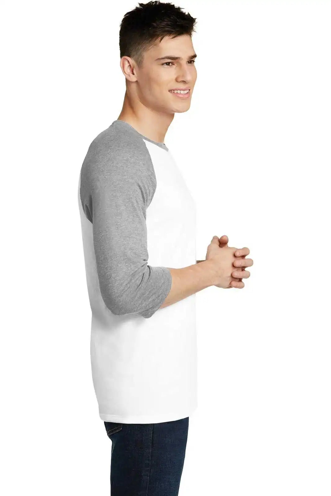 District Dt6210 Very Important Tee 3/4-sleeve Raglan - Light Heather Gray White