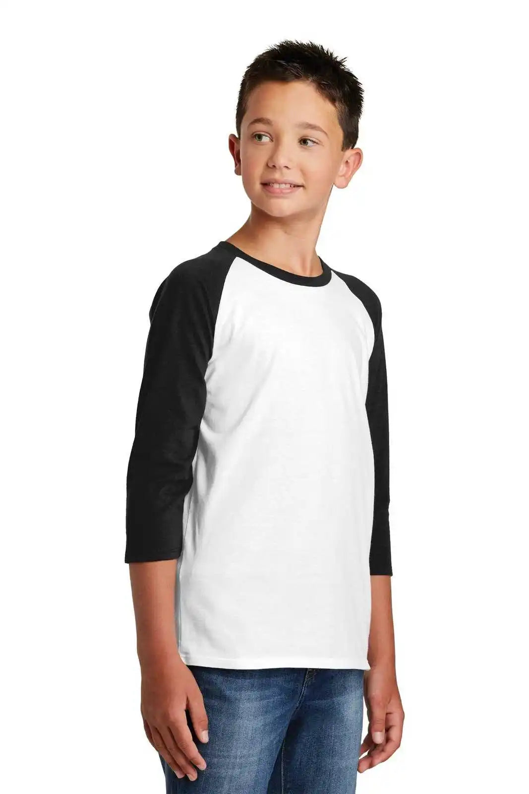 District Dt6210y Youth Very Important Tee 3/4-sleeve - Black White