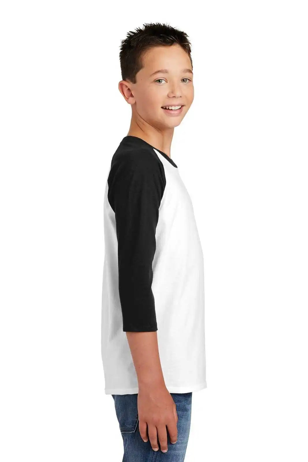 District Dt6210y Youth Very Important Tee 3/4-sleeve - Black White