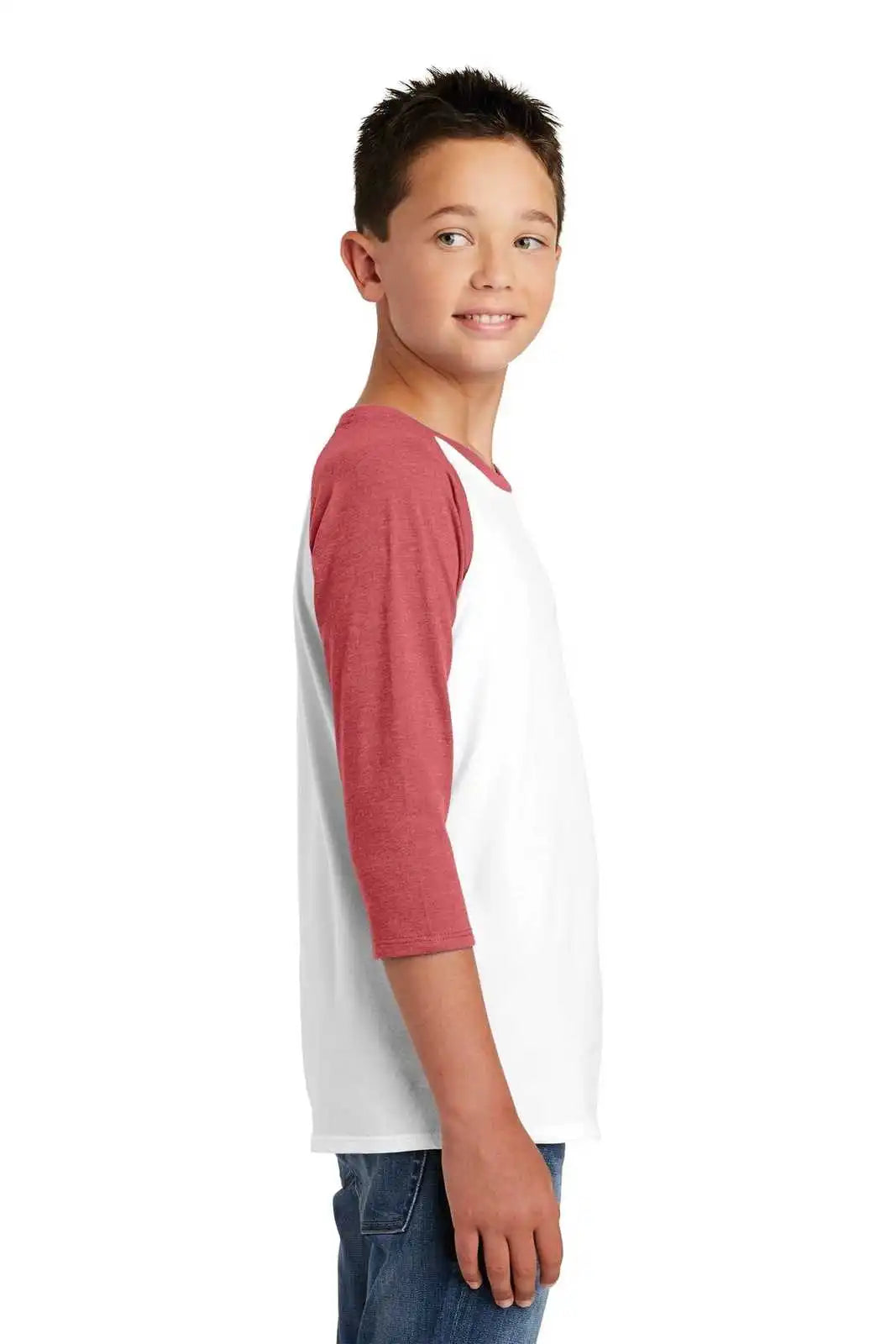 District Dt6210y Youth Very Important Tee 3/4-sleeve - Heathered Red White
