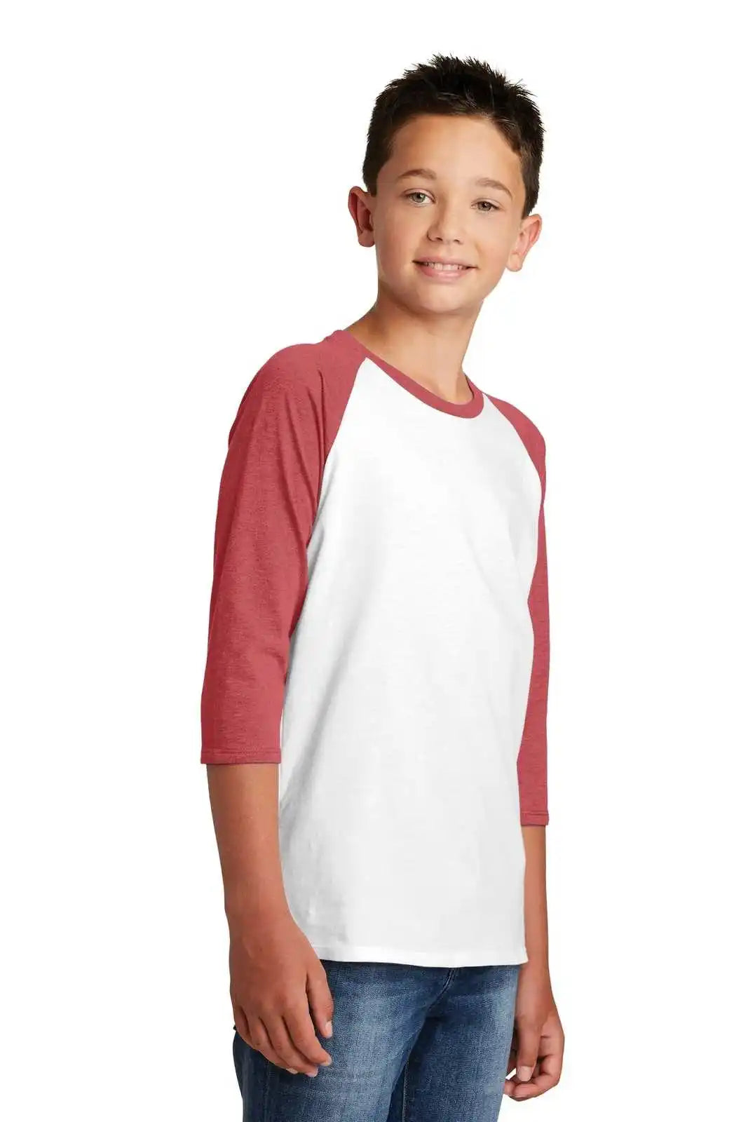 District Dt6210y Youth Very Important Tee 3/4-sleeve - Heathered Red White