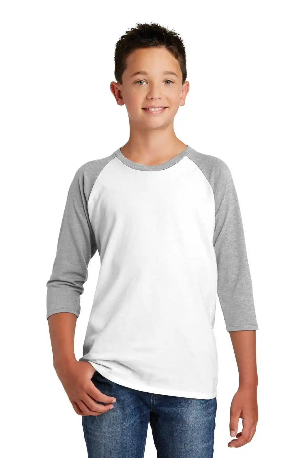 District Dt6210y Youth Very Important Tee 3/4-sleeve - Light Heather Gray White